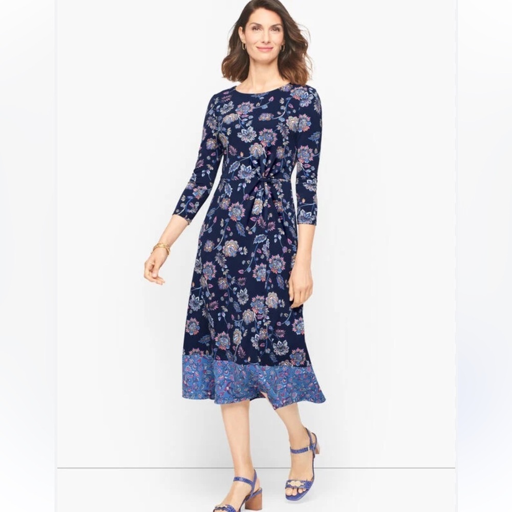 Talbots Floral Navy Blue Dress size 16P